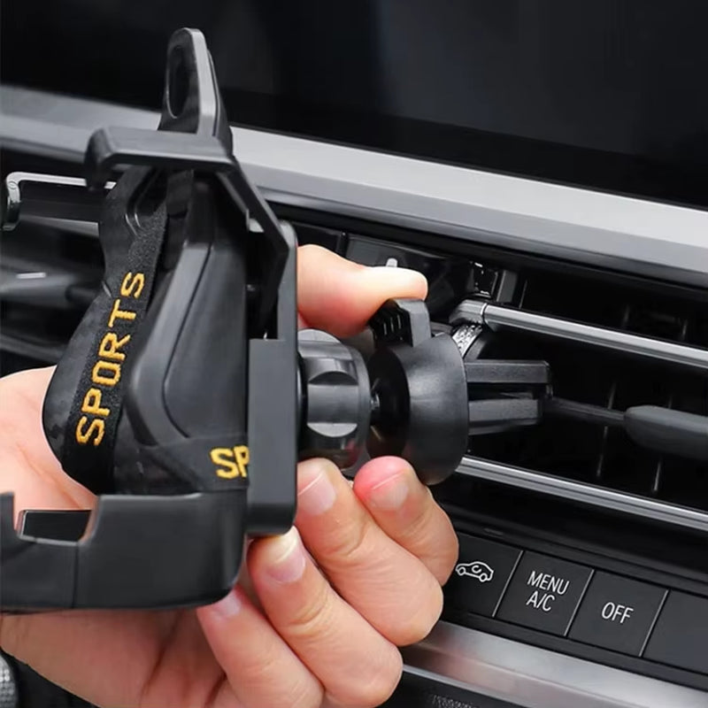 360 Degree Rotation Phone Holder Car Gravity Air Outlet Navigation Racing Seat with Belt Mobile Phone Holder