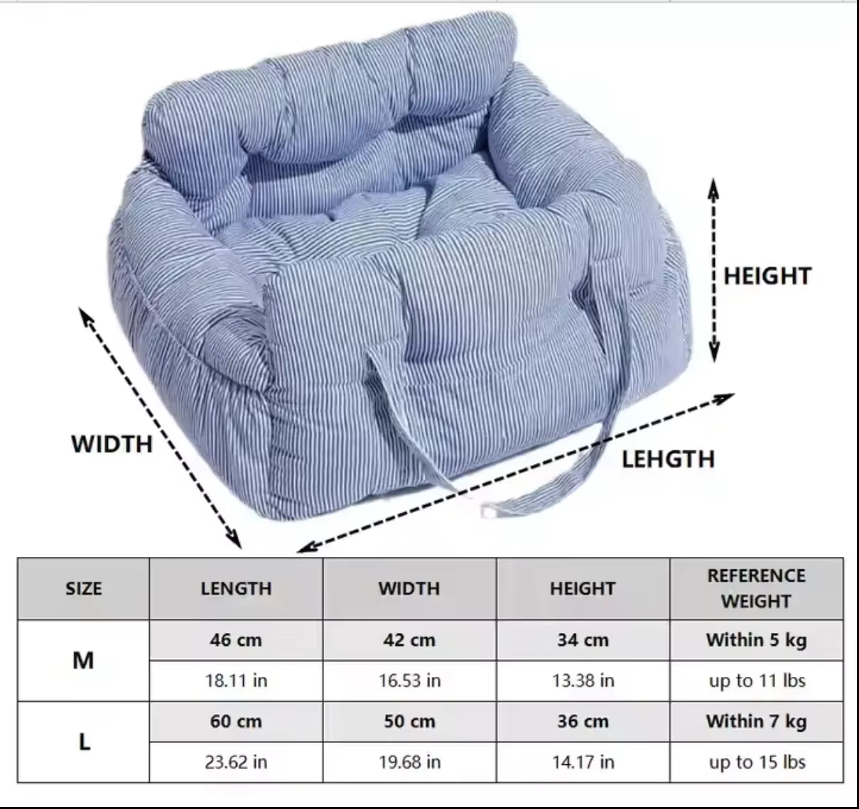 Portable Dog Car Seat Dog Travel Accessories Dual-Use Car Pet Bed Booster Seat with Handy Side Pocket for Small and Medium Dogs