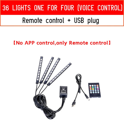 Led Car Foot Ambient Light with USB Neon Mood Lighting Backlight Music Control App RGB Auto Interior Decorative Atmosphere Light
