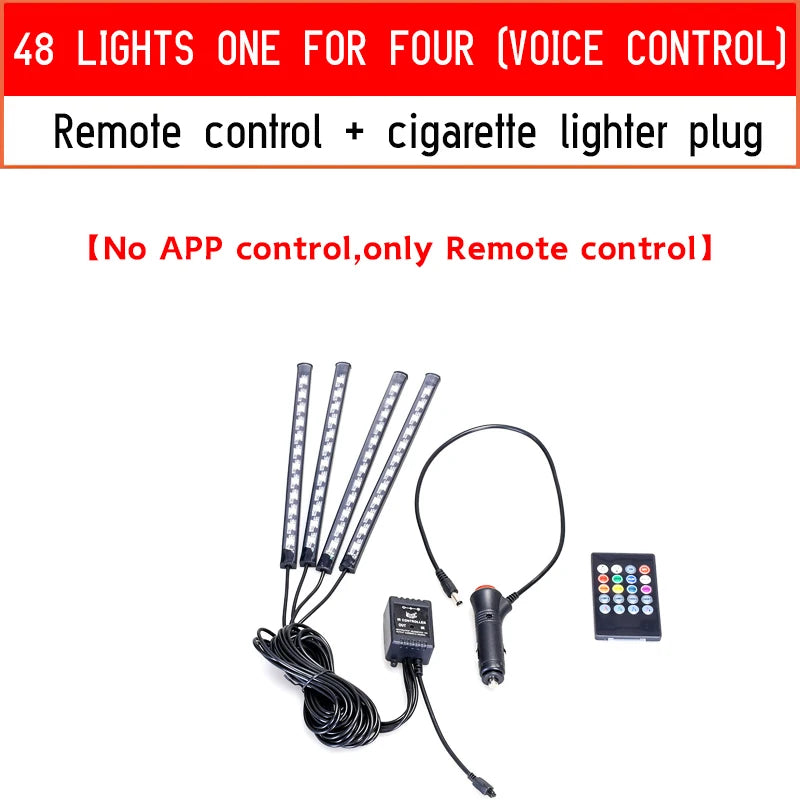 Led Car Foot Ambient Light with USB Neon Mood Lighting Backlight Music Control App RGB Auto Interior Decorative Atmosphere Light