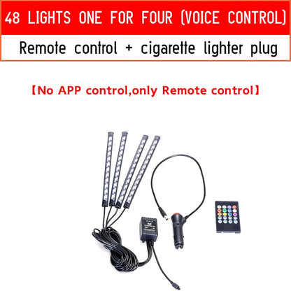 Led Car Foot Ambient Light with USB Neon Mood Lighting Backlight Music Control App RGB Auto Interior Decorative Atmosphere Light