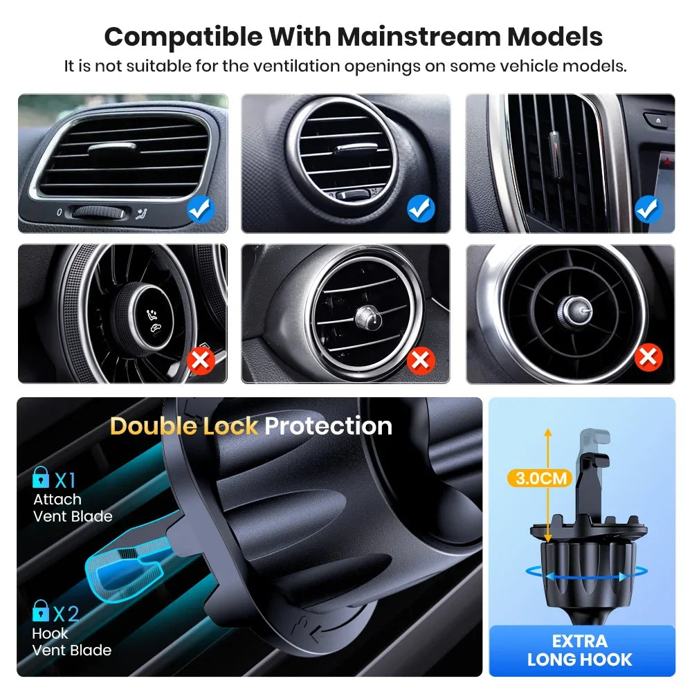 Ftvae Car Phone Holder Air Vent Car Mount [Big Phone & Thick Cases] Hands Free Cell Phone Automobile Clamp Cradles for All Phone
