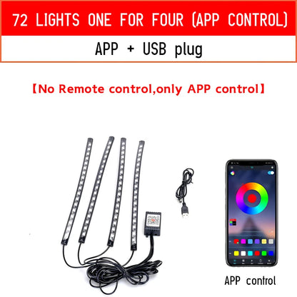 Led Car Foot Ambient Light with USB Neon Mood Lighting Backlight Music Control App RGB Auto Interior Decorative Atmosphere Light