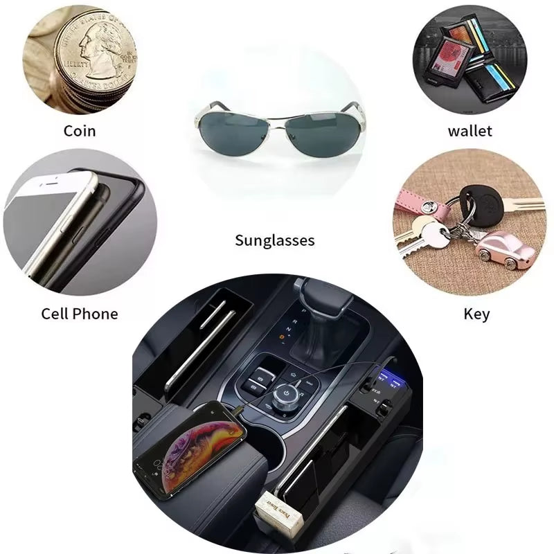 Car Interior Accessories Auto Crevice Gear Seat Storage Box Cup Holder Organizer with Dual USB Plug Charger Car Gap Storage Box