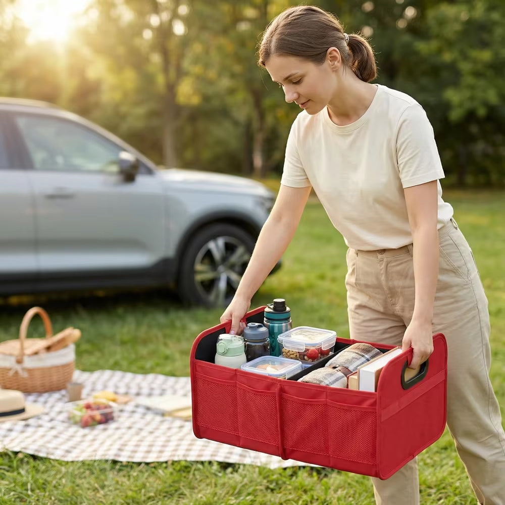 2026 Collapsible Car Trunk Organizer with Handle Durable Polyester, Waterproof Storage Solution for All Cars, Suvs, Mini-Vans