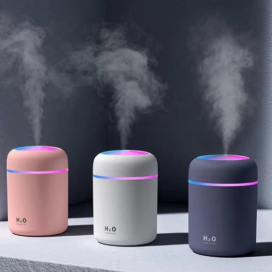 Portable Mini LED Light Cup Spray Humidifier 300Ml Spray Mist Double Wet Aroma Essential Oil Diffuser H2O Car Air Humidifiers