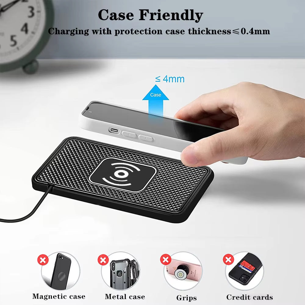 Car Wireless Charger for Iphone 17 16 15 Samsung S25 S24 Xiaomi Car Phone Charger Silicone Non-Slip Pad Induction Charging Pad