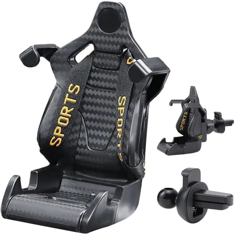 360 Degree Rotation Phone Holder Car Gravity Air Outlet Navigation Racing Seat with Belt Mobile Phone Holder