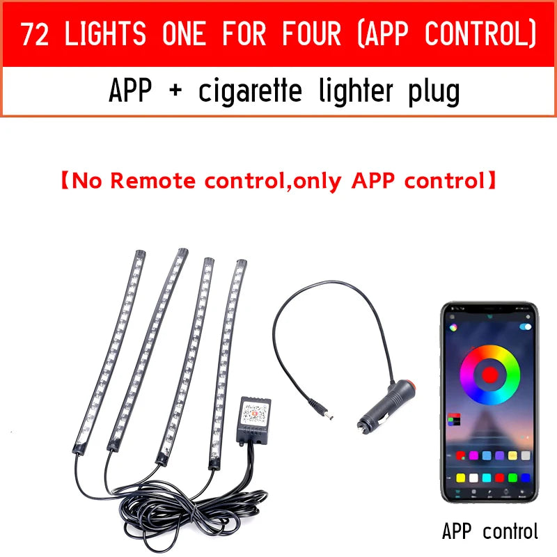 Led Car Foot Ambient Light with USB Neon Mood Lighting Backlight Music Control App RGB Auto Interior Decorative Atmosphere Light