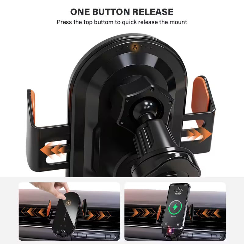 AutoLux™ GripCharge Pro – Auto-Clamp Car Mount with Fast Charging
