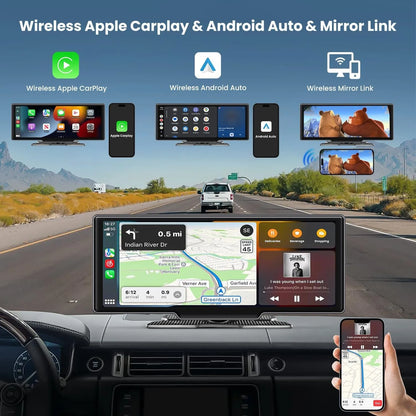 10.26'' Car Monitor Dash Cam 4K Car Mirror Video Player Wireless Carplay Android Auto GPS Multimedia Rearview Camera Dashboard
