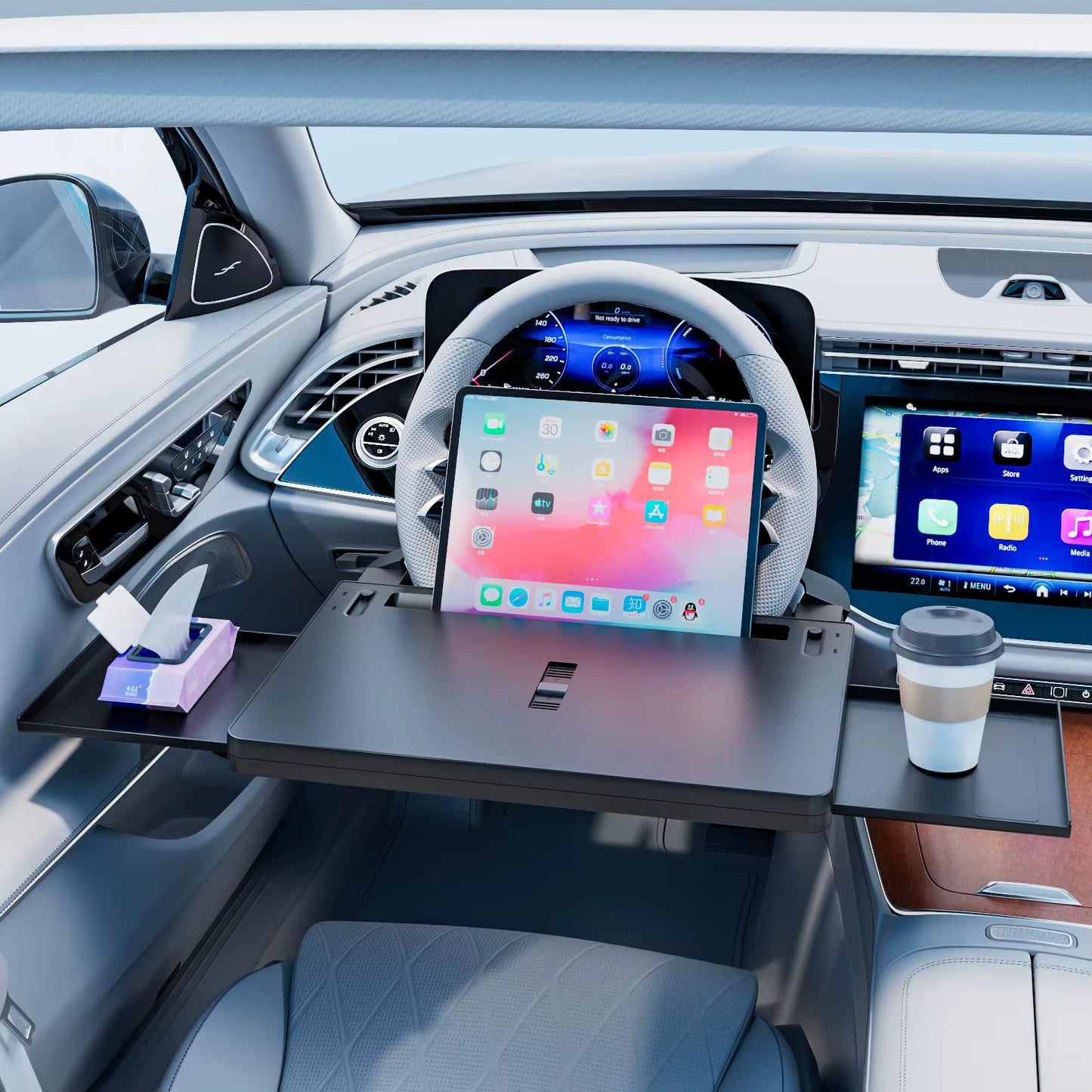 Factory Custom Multi-Functional Portable Car Steering Wheel Desk Car Food Tray for Eating with Drinks Holder
