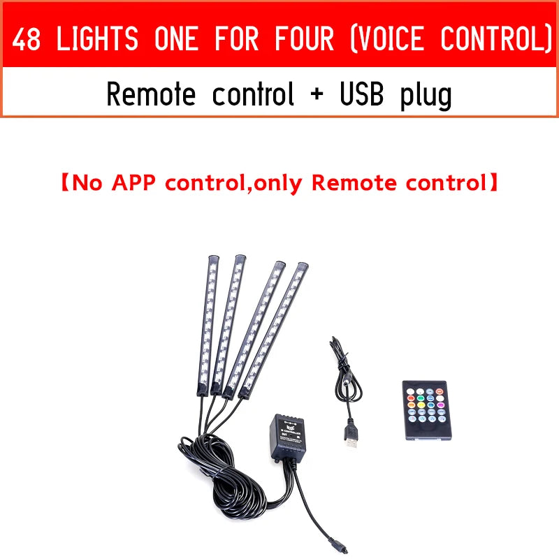 Led Car Foot Ambient Light with USB Neon Mood Lighting Backlight Music Control App RGB Auto Interior Decorative Atmosphere Light