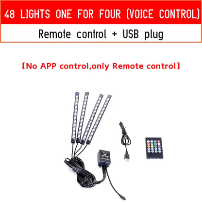 Led Car Foot Ambient Light with USB Neon Mood Lighting Backlight Music Control App RGB Auto Interior Decorative Atmosphere Light
