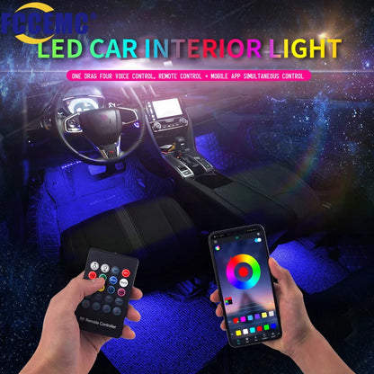 Led Car Foot Ambient Light with USB Neon Mood Lighting Backlight Music Control App RGB Auto Interior Decorative Atmosphere Light