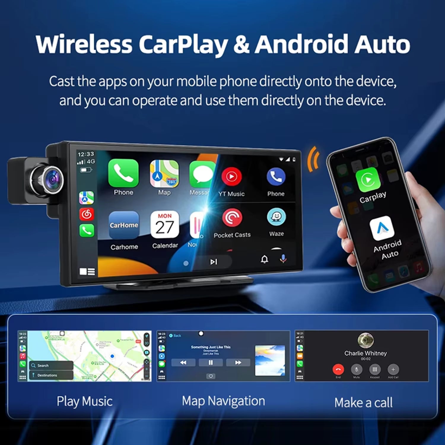 Universal Car Portable Touch Screen Monitor Android 14 GPS Navigator System Wireless Apple Carplay Android Auto Car Dvd Player