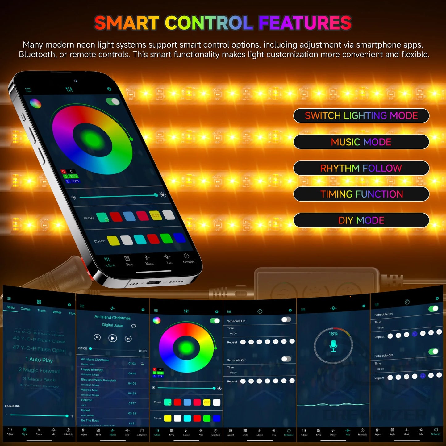 72 LED Car Interior Ambient Foot Light Backlight Auto RGB Atmosphere Decorative Lamps with USB Remote/App Control