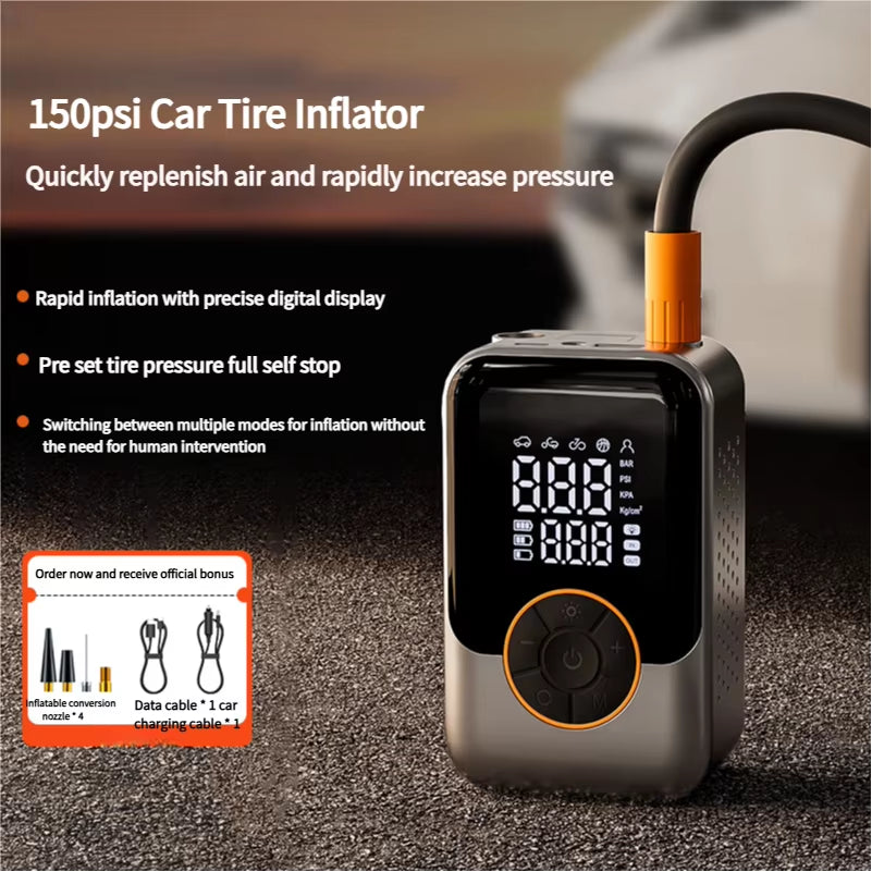 2025 Portable Wireless Electric Car Tyre Air Compressor Mini Cordless Inflatable Monitor Digital Power Bank Factory Consumers