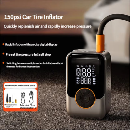 2025 Portable Wireless Electric Car Tyre Air Compressor Mini Cordless Inflatable Monitor Digital Power Bank Factory Consumers
