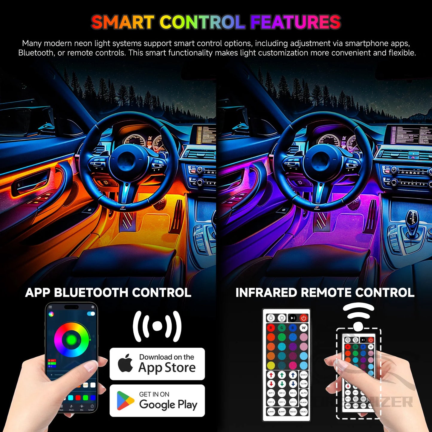72 LED Car Interior Ambient Foot Light Backlight Auto RGB Atmosphere Decorative Lamps with USB Remote/App Control