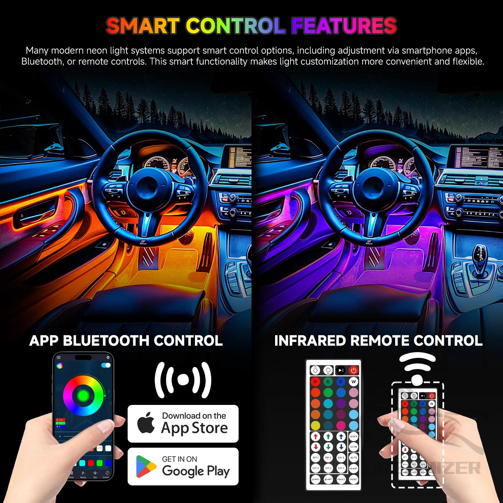 72 LED Car Interior Ambient Foot Light Backlight Auto RGB Atmosphere Decorative Lamps with USB Remote/App Control