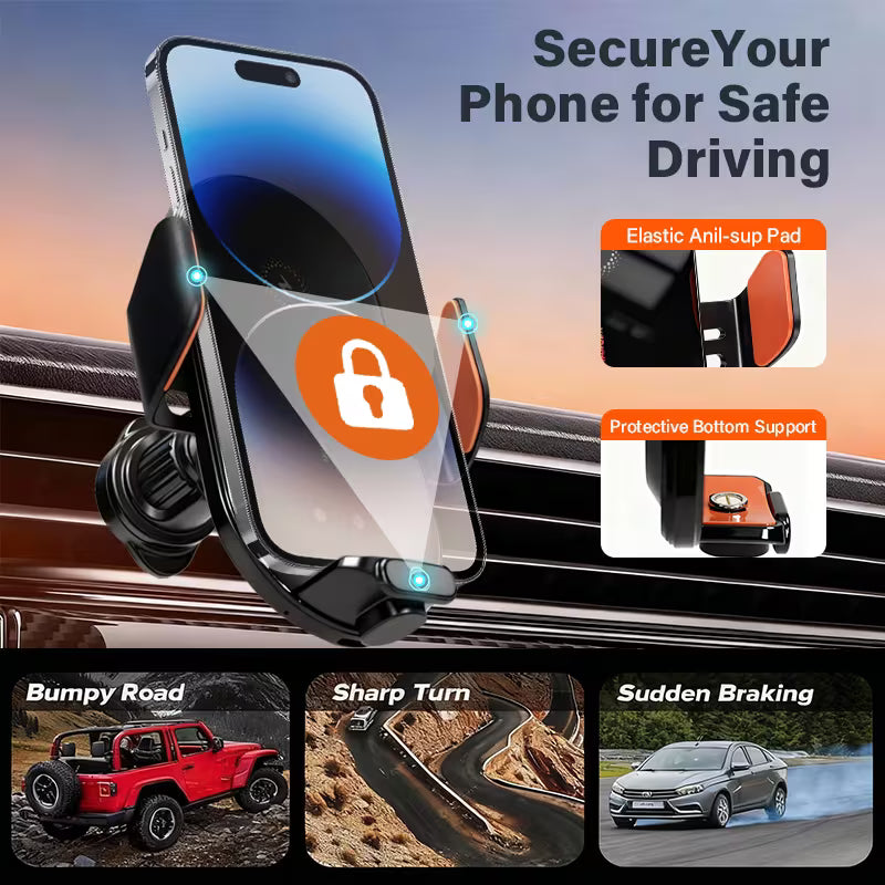AutoLux™ GripCharge Pro – Auto-Clamp Car Mount with Fast Charging