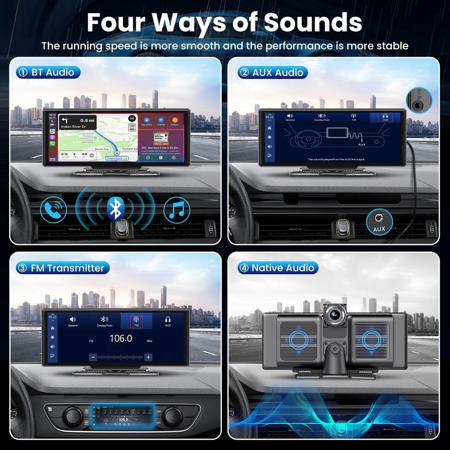 10.26'' Car Monitor Dash Cam 4K Car Mirror Video Player Wireless Carplay Android Auto GPS Multimedia Rearview Camera Dashboard