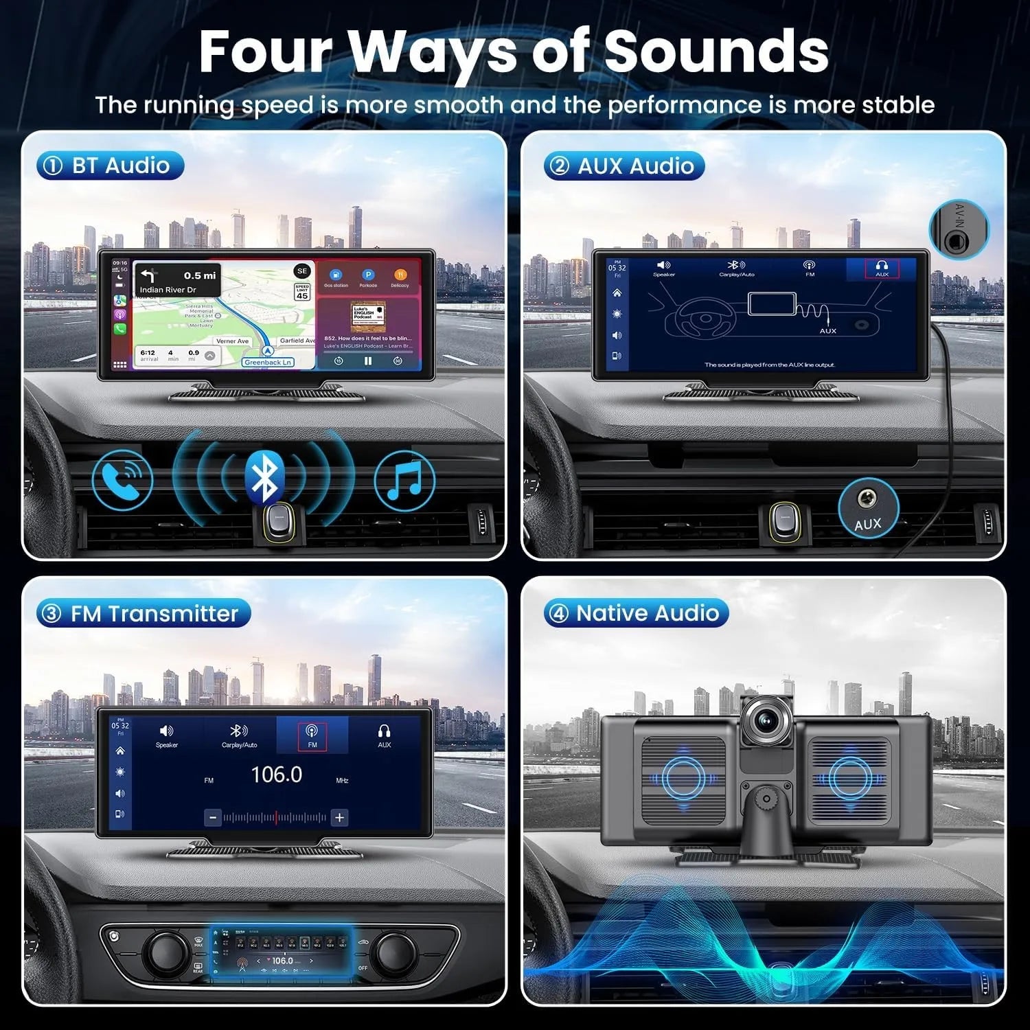 10.26'' Car Monitor Dash Cam 4K Car Mirror Video Player Wireless Carplay Android Auto GPS Multimedia Rearview Camera Dashboard