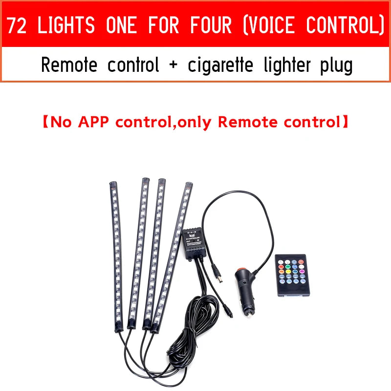 Led Car Foot Ambient Light with USB Neon Mood Lighting Backlight Music Control App RGB Auto Interior Decorative Atmosphere Light