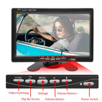 7" Car Monitor 16:9 800*480 Screen with 2 Way Video Input TFT HD Digital for Rear View Camera Parking Backup Reverse