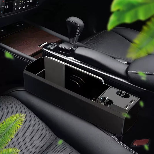 Car Interior Accessories Auto Crevice Gear Seat Storage Box Cup Holder Organizer with Dual USB Plug Charger Car Gap Storage Box