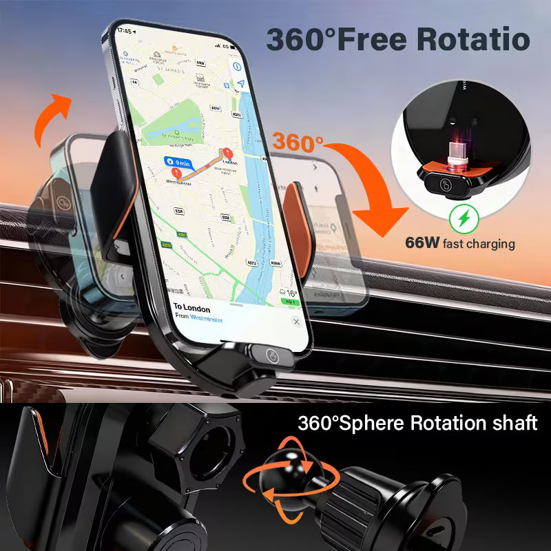 AutoLux™ GripCharge Pro – Auto-Clamp Car Mount with Fast Charging