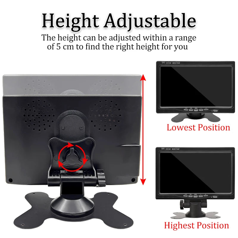 7" Car Monitor 16:9 800*480 Screen with 2 Way Video Input TFT HD Digital for Rear View Camera Parking Backup Reverse
