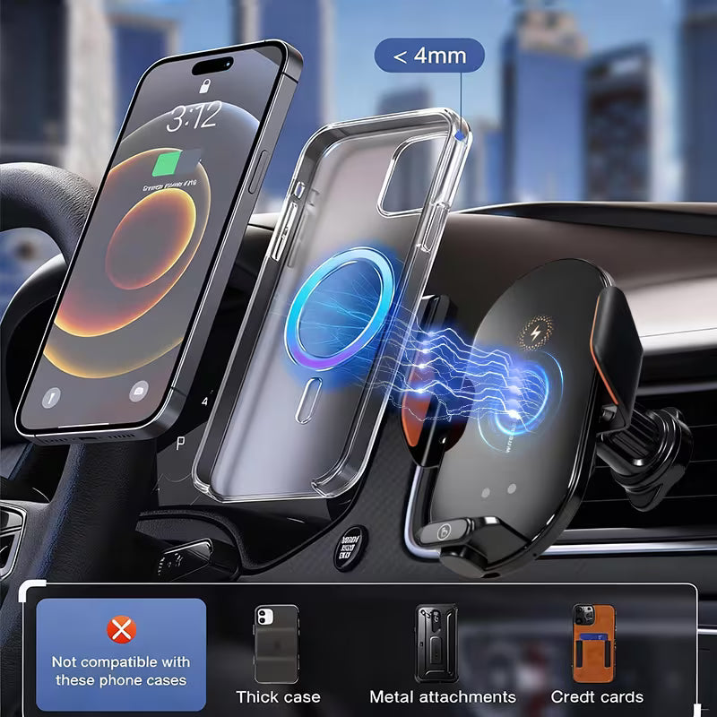 AutoLux™ GripCharge Pro – Auto-Clamp Car Mount with Fast Charging