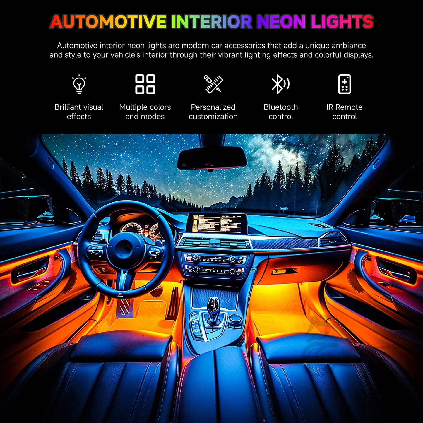 72 LED Car Interior Ambient Foot Light Backlight Auto RGB Atmosphere Decorative Lamps with USB Remote/App Control