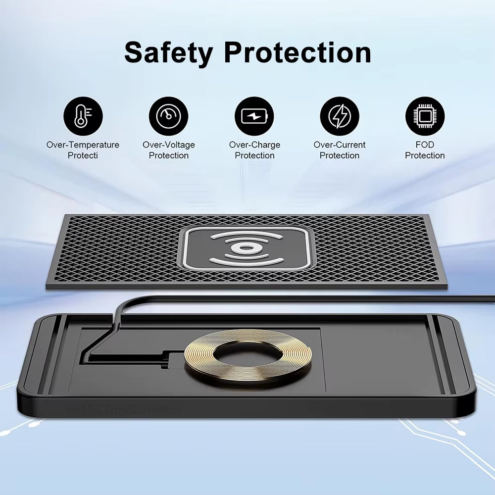 Car Wireless Charger for Iphone 17 16 15 Samsung S25 S24 Xiaomi Car Phone Charger Silicone Non-Slip Pad Induction Charging Pad