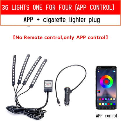 Led Car Foot Ambient Light with USB Neon Mood Lighting Backlight Music Control App RGB Auto Interior Decorative Atmosphere Light
