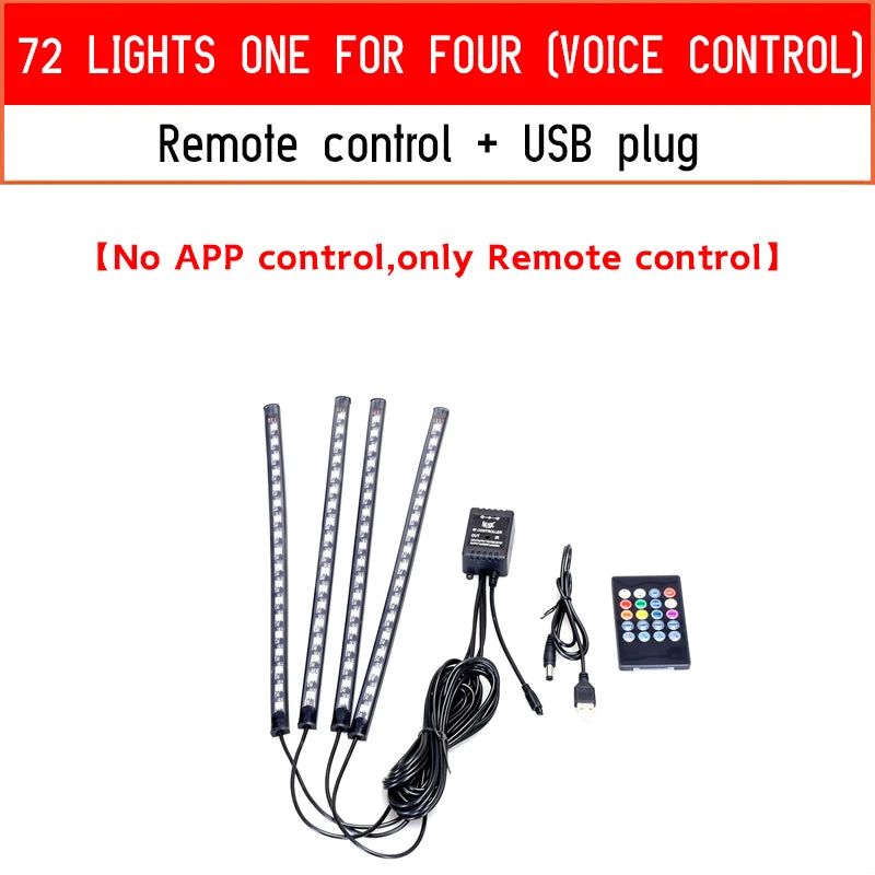 Led Car Foot Ambient Light with USB Neon Mood Lighting Backlight Music Control App RGB Auto Interior Decorative Atmosphere Light
